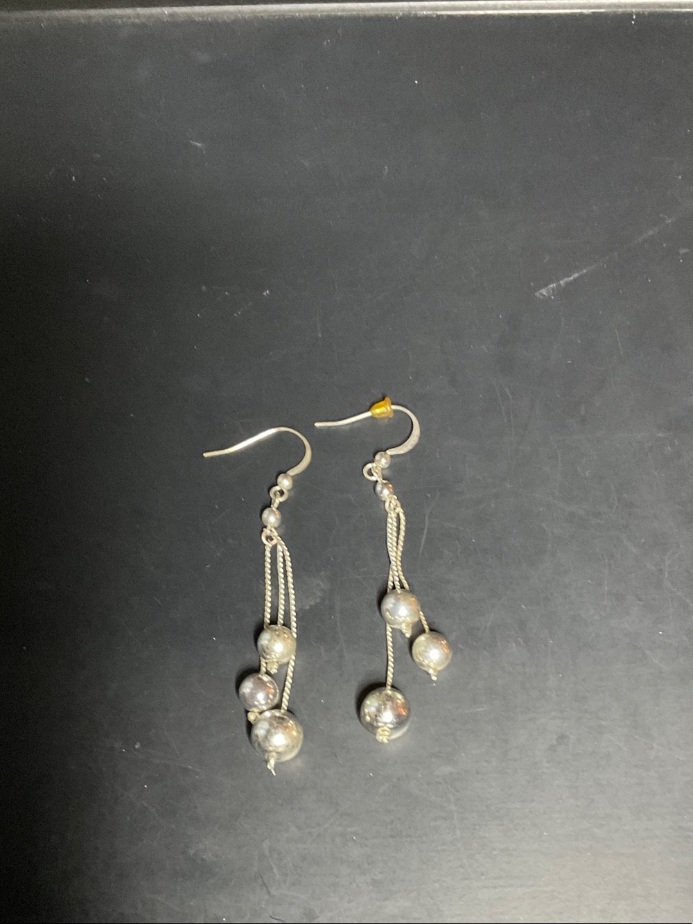 Silver Drop Bead Dangle Earrings - Silver